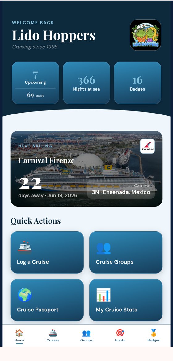 Lido Hoppers cruise companion app