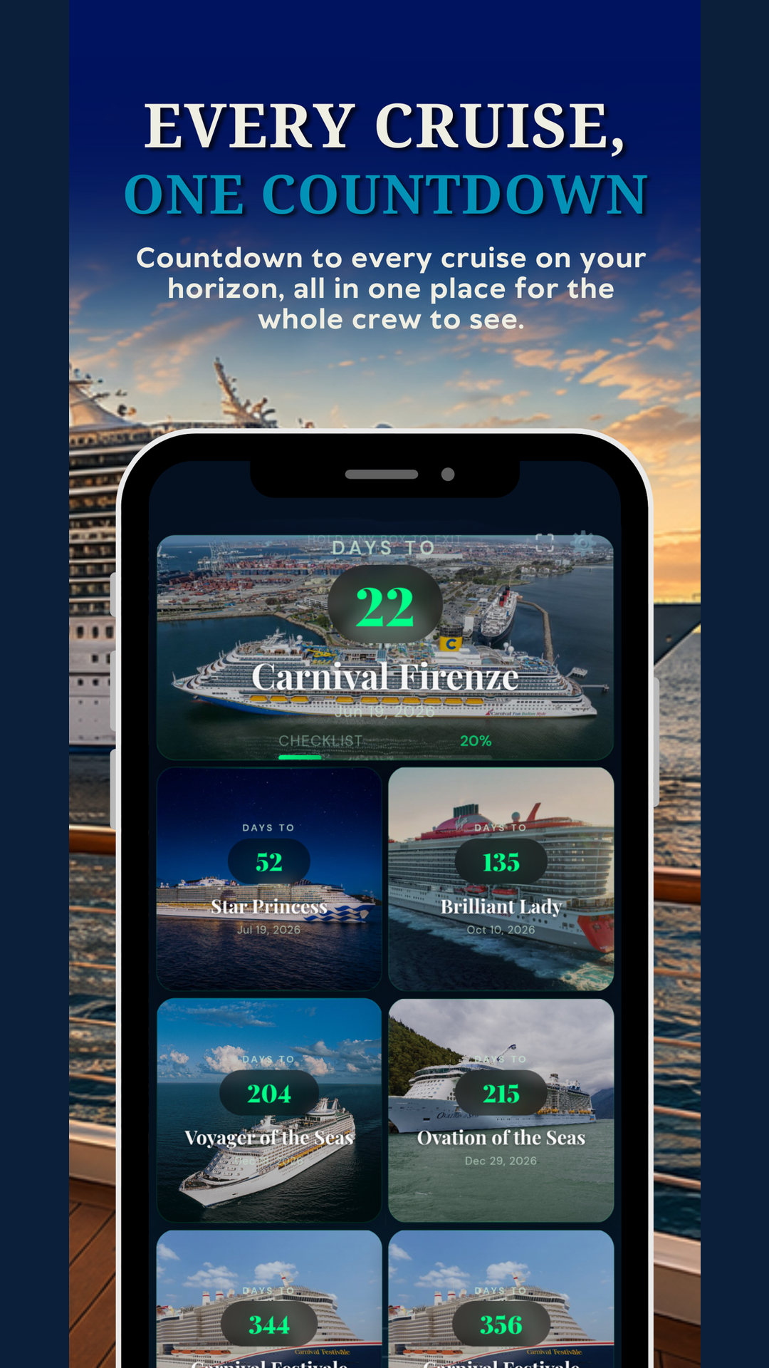 Every cruise, one countdown — Voyage Board