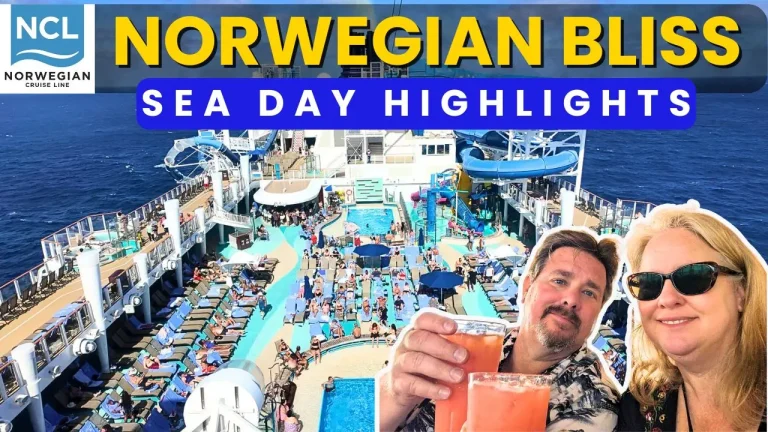 picture of Tony and Christina superimposed on the deck of the NCL Bliss