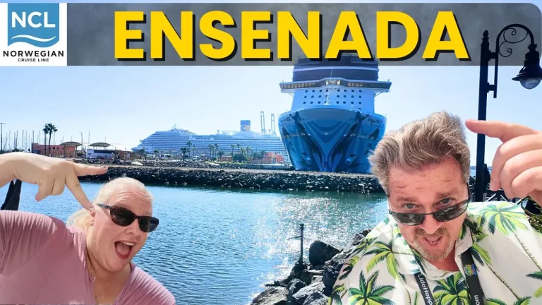 Thumbnail image showing tony and christina in Ensenada with cruise ships docked behind them