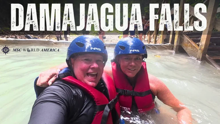 Christina and friend pose for a picture in Damajagua falls