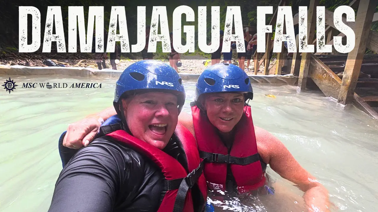 Christina and friend pose for a picture in Damajagua falls
