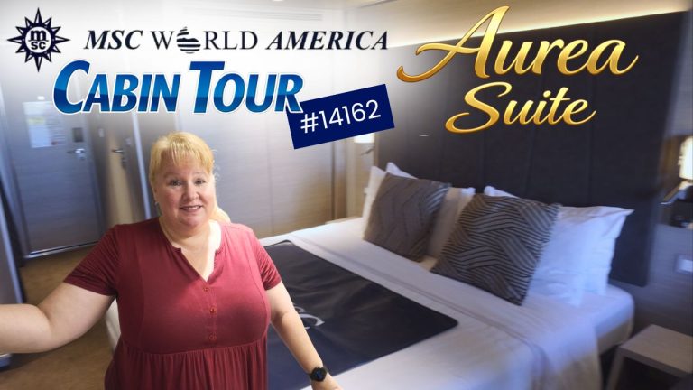 Christina standing in cabin 14162 on the MSC World America.